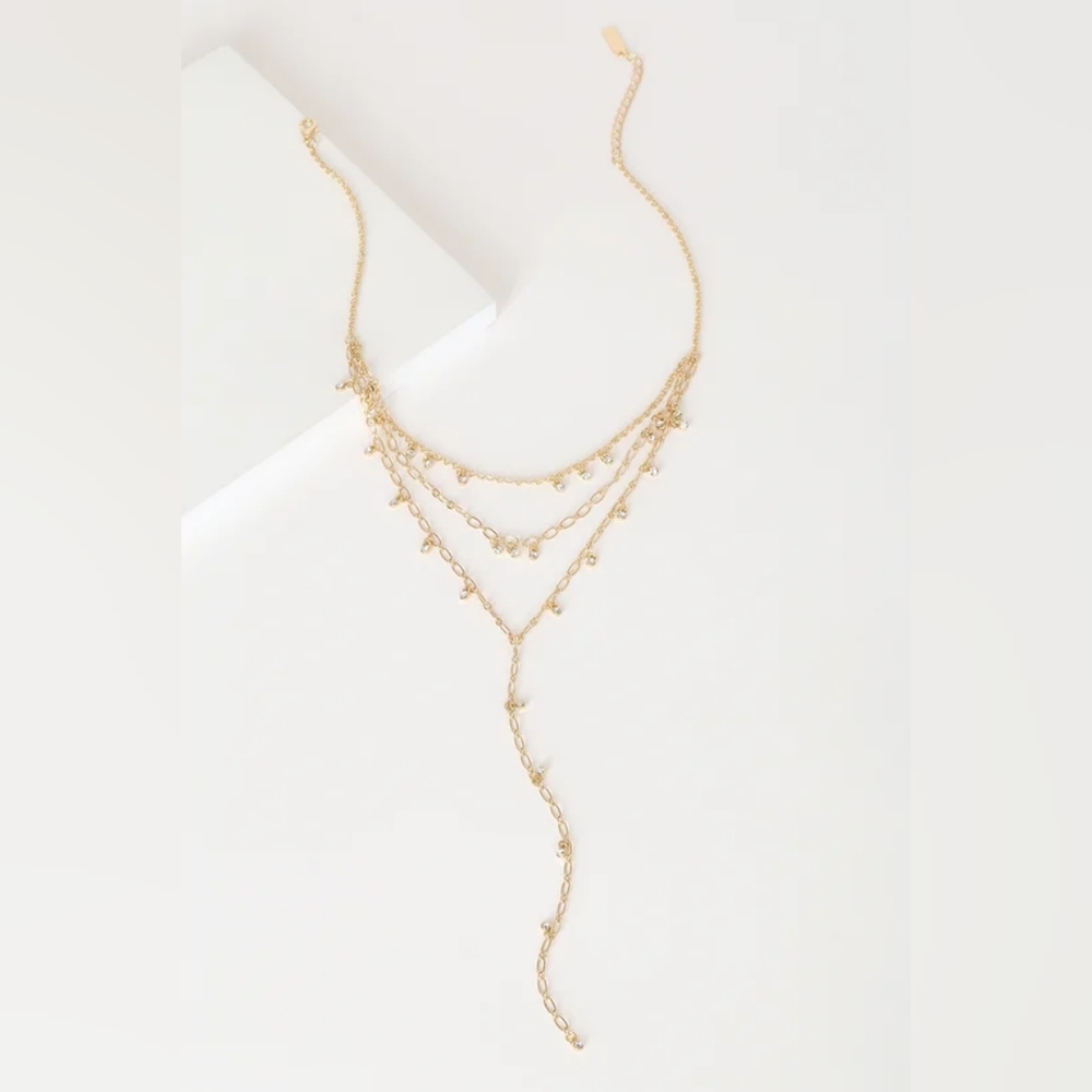 Gold Rhinestone Layered Necklace, LuLus, NWOT fairycore delicate Sexy
